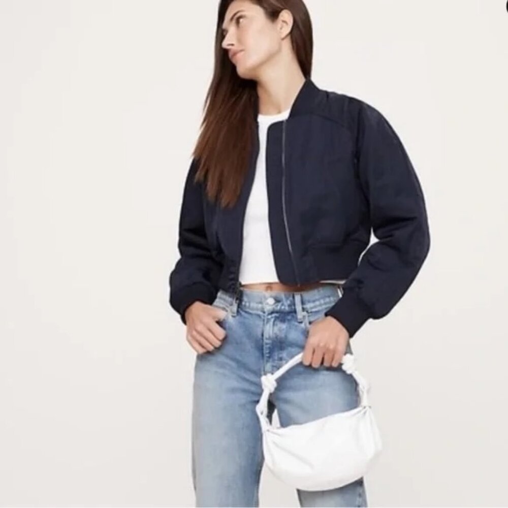 Banana Republic Cropped Bomber Jacket, Navy, size Small - Picture 3 of 5